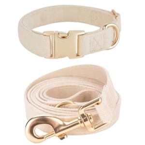 YUDOTE Medium Soft Corduroy Dog Collar and Leash Set