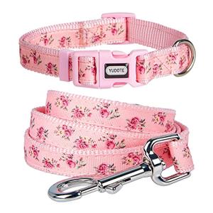 YUDOTE Floral Pink Dog Collar and Leash Set