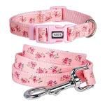 YUDOTE Floral Pink Dog Collar and Leash Set