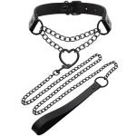 Black Leather Choker Necklace and Leash Set