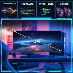 34" Ultrawide 165Hz Gaming Monitor, IPS Panel