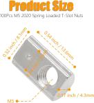 100Pcs M5 Spring T Nuts - Roll-In T Nuts for 3D Printer, CNC Router, 2020 Series