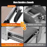 HoLivoCrt 3-Axis CNC Router Machine, Desktop Engraver with 500W Spindle, 16mm Ball Screws, Dual Linear Rails for Wood Acrylic Aluminum PCB（Includes 10 accessories）