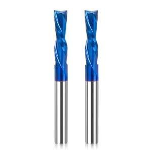 LUNYEE 2 PCS Downcut Spiral Router Bits 1/4 inch Shank, 1/4 inch Cutting Diameter Solid Carbide with Nano Blue Coating CNC Router Bits End Mill for Wood Carving, Cutting