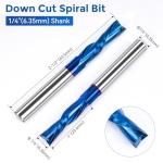 LUNYEE 2 PCS Downcut Spiral Router Bits 1/4 inch Shank, 1/4 inch Cutting Diameter Solid Carbide with Nano Blue Coating CNC Router Bits End Mill for Wood Carving, Cutting
