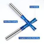 LUNYEE 2 PCS Downcut Spiral Router Bits 1/4 inch Shank, 1/4 inch Cutting Diameter Solid Carbide with Nano Blue Coating CNC Router Bits End Mill for Wood Carving, Cutting