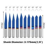 Genmitsu 10 Pcs 1/8" Shank V-Groove CNC Router Bits, 10 /15 /20 /25 /30 /40 /45 