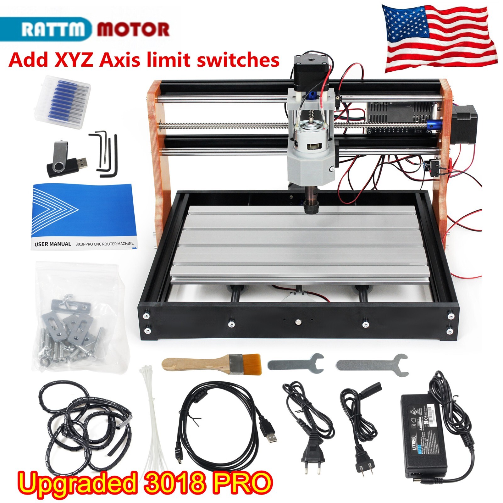 【US】Upgraded 3018-PRO CNC Router Milling Engraving Laser Machine+ Limit Switches