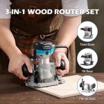Genmitsu 1.25 HP Palm Trimmer Router Kit, Compact Router Wood Tool With Fixed Base & Plunge Base, 6 Variable Speeds 10000-30000 RPM, Perfect for CNC Woodworking & DIY Projects