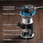 Genmitsu 1.25 HP Palm Trimmer Router Kit, Compact Router Wood Tool With Fixed Base & Plunge Base, 6 Variable Speeds 10000-30000 RPM, Perfect for CNC Woodworking & DIY Projects