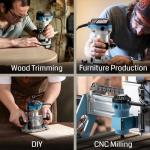 Genmitsu 1.25 HP Palm Trimmer Router Kit, Compact Router Wood Tool With Fixed Base & Plunge Base, 6 Variable Speeds 10000-30000 RPM, Perfect for CNC Woodworking & DIY Projects