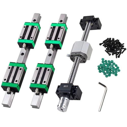 ANWOKIT HGR20-700mm Linear Rail Kit + 1PCS SFU1605-750mm Ballscrew with 4pcs Slide Blocks BF12/BK12 Full Accessories Linear Slide Rail Linear Guide Rail Ball Screw Set for CNC Routers Lathes Mills