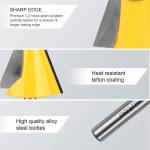 3 Piece Chamfer Router Bit Set Kit, 1/4" Shank, 15, 22.5, 30 Degree Cutting Angl