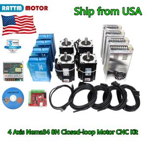 「US」4 Axis CNC Kit Nema34 Closed Loop Servo Motor 8N.m 6A Driver USB Mach3 Board