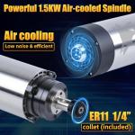 FoxAlien 1.5KW VFD Air Cooled CNC Spindle Motor Kit for CNC Router Machine, 65mm Diameter 24000 RPM Spindle for Wood Acrylic Aluminum Copper Carving Cutting
