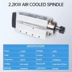RATTMMOTOR CNC Spindle Motor Kit 220V 2.2KW Air Cooled Spindle Motor Square ER20+2.2KW VFD Inverter 220V Variable Frequency Drive Single to 3 Phase Converter for CNC Router Machine