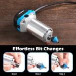 Genmitsu 1.25 HP 65mm Diameter Palm Trimmer Router, Compact Router Wood Tool With Fixed Base, 6 Variable Speeds 10000-30000 R/MIN, with 1/4“ Collet, Perfect for CNC Woodworking & DIY Project