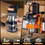 FoxAlien 1HP 710W 65mm Diameter Compact Palm Router for CNC Woodworking,6 Variable Speeds Max 30000 R/MIN Wood Trimmer with 1/4” Collet (110V)