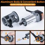 FoxAlien 1HP 710W 65mm Diameter Compact Palm Router for CNC Woodworking,6 Variable Speeds Max 30000 R/MIN Wood Trimmer with 1/4” Collet (110V)