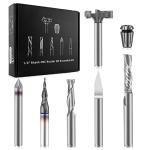 FoxAlien 1/4" Shank CNC Router Bit Essential Kit Includes 1/4" ER11 Collet, V-bit, End Mills, Chamfering Bit for Woodworking MDF Resin Carving Lettering Sign Making