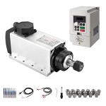 CNC Spindle Motor Kits, 220V 3KW 3000W Air Cooled Spindle Motor Square CNC Spindle CNC Motor + 220V 3.7KW VFD + ER20 13PCS Collets + Aviation Wire + Drill Bits for CNC Router Machine