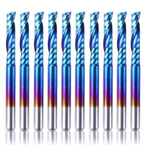 SainSmart Genmitsu 10Pcs Nano Blue Coat Flat Nose End Mill CNC Router Bits, 1/8"