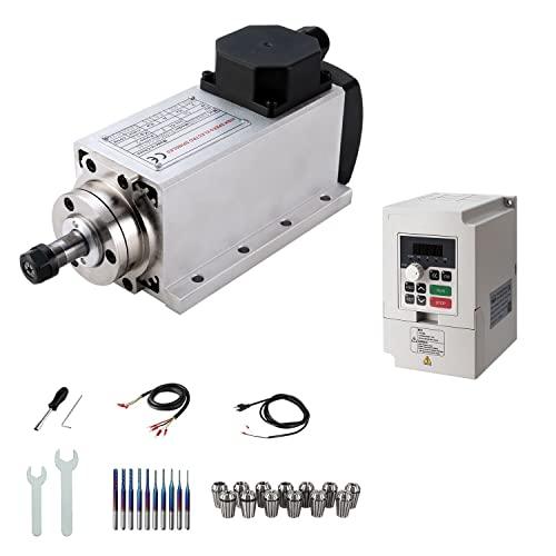 CNC Spindle Motor Kits,110V 1.5KW ER16 Square Air Cooled Spindle Motor CNC Spindle CNC Motor + 110V 1.5KW VFD + Collets Set ER16+ Wires + Drill Bits+Wrenches for CNC Router Machine