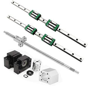 CHUANGNENG HGR20 Linear Rail Kit 400mm Linear Guide Rail with 1PCS SFU1605 Ballscrew 450mm with 4pcs Slide Blocks BF12/BK12 Full Accessories Linear Slide Rail, for DIY CNC Routers Lathes Mills
