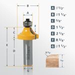 POWERTEC 73049 Router Bit, Edge Forming Roundover R3/8" x 5/8", 1/2 Inch Shank