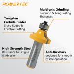 POWERTEC 73049 Router Bit, Edge Forming Roundover R3/8" x 5/8", 1/2 Inch Shank