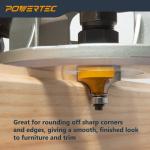 POWERTEC 73049 Router Bit, Edge Forming Roundover R3/8" x 5/8", 1/2 Inch Shank