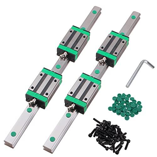 ANWOKIT 2Pcs Linear Guide Rail kit HGR25-1000mm Linear Slide Rails with 4Pcs HGHCA25 HGH25 Linear Blocks Bearing + Dust Cover C6 + Socket Head Cap Screw for DIY CNC Routers Lathes Mills