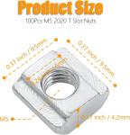 100Pcs M5 Slide-in T Nuts 2020 Aluminum Extrusion Slot 6mm for 3D CNC Printer