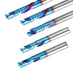 Genmitsu 1/4 Inch Shank 5pcs Carbide Spiral O Flute Up & Down Cut Compression End Mill CNC Router Bits, Nano Blue Coat CNC Carving Cutters for Wood Acrylic PVC PCB MDF, OC05B