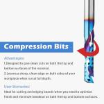 Genmitsu 1/4 Inch Shank 5pcs Carbide Spiral O Flute Up & Down Cut Compression End Mill CNC Router Bits, Nano Blue Coat CNC Carving Cutters for Wood Acrylic PVC PCB MDF, OC05B