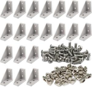 20 Sets 2020 Aluminum Extrusion T Slot Corner Bracket 20 Series Extruded Hardwar