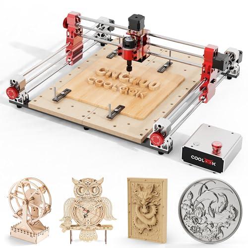 COOLOOK CNC400 Woodworking Engraver Desktop CNC Router 400x400mm CNC Router Machine for Wood, Acrylic, Carbon Fiber, 50mm Depth, 0.05mm Precision, GRBL Control