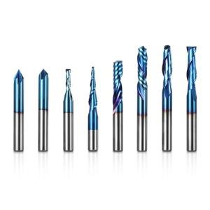 Genmitsu 8pcs End Mills CNC Router Bits, CNC Router Bit Set, 1/4" Shank Tungsten Steel CNC Cutter for Milling Machine with Nano Blue Coating, Tool for Aluminum, Metal, Plastic, MDF & Wood, MRBC08