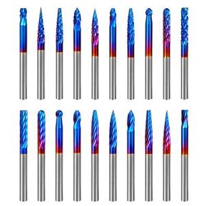 Hakkin 20 Pcs Carbide Rotary Burrs Set, End Mill CNC Router Bit