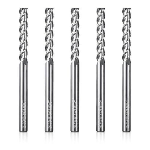 Genmitsu 5pcs End Mills CNC Router Bits, 1/4" Shank Tungsten Steel CNC Cutter for Milling Machine with 3-Flute Flat Nose Milling Carving Bit Set, Tool for Aluminum, Metal, Plastic, MDF, Wood, 3EMLC05
