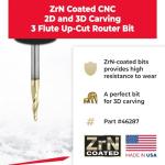Amana Tool Up Cut Spiral CNC Router Bits for 2D/3D Carving, ZrN Coated, 46287, 5 Deg Tapered Angle Ball Tip 1/8 D x 1/16 R x 3/4 x 1/4 Shank x 3 Flute