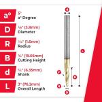 Amana Tool Up Cut Spiral CNC Router Bits for 2D/3D Carving, ZrN Coated, 46287, 5 Deg Tapered Angle Ball Tip 1/8 D x 1/16 R x 3/4 x 1/4 Shank x 3 Flute