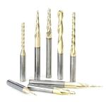 Amana Tool Up Cut Spiral CNC Router Bits Set for 2D/3D Carving Ball Nose, ZrN Coated, AMS-136, 8-Pc, 1/4 Inch Shank