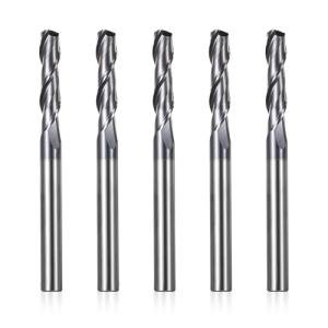 SainSmart Genmitsu 5pcs End Mills CNC Router Bits, 1/4" Shank Tungsten Steel CNC Cutter with 2-Flute Flat Nose, 3” Overall Length, TiAlN Coating, for Aluminum, Metal, Plastic, MDF & Wood, 2FNC05