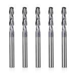 SainSmart Genmitsu 5pcs End Mills CNC Router Bits, 1/4" Shank Tungsten Steel CNC Cutter with 2-Flute Flat Nose, 3” Overall Length, TiAlN Coating, for Aluminum, Metal, Plastic, MDF & Wood, 2FNC05