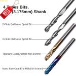 40Pcs CNC Router Bits Set 1/8" End Mill Flat Ball Nose Titanium Nano US