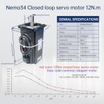 RATTMMOTOR Nema34 12N.m Closed Loop Hybrid Servo Motor Stepper Motor 12nm 1700oz-in 156mm 6A 2 Phase & HSS86 Servo Driver & 3m Wire CNC Controller Kit for CNC Router Engraving Milling Machine