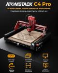 ATOMSTACK C4 Pro 4-Axis CNC Router Machine, 200W Spindle, Desktop Cutting and Milling Machine, Offline Control, 420×420mm Working Area, Relief Engraving for Wood, Plastic, Aluminum, Brass, PCB