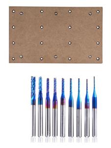 Genmitsu CNC MDF Spoilboard for 3018 CNC Routers, CNC Accessories 30 x 18 x 1.2cm (11-4/5''x 7''x 1/2''), M6 Holes (6mm)+ Genmitsu 10Pcs Nano Blue Coat End Mill CNC Router Bits, 0.8-3mm, 1/8" Shank