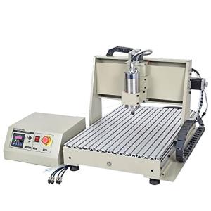 CNC Router Machine Round Rail CNC 3-axis 6040 Desktop Engraving Machine with Emergency Button, 1500W Variable Frequency Spindle, ER11 Nut 6mm Collet for Wood Plastic Acrylic PCB Boards
